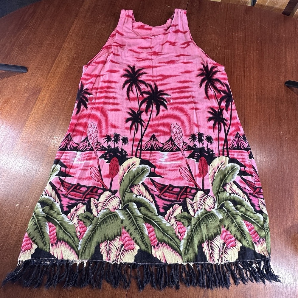 In‎ Gear Hawaiian Dress Sz M Rayon Sleeveless Tropical Parrots Resort Beach